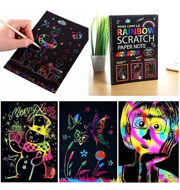 A4 Drawing Book 10 Pages Rainbow Scratch Paper Notes Scratch Art Activity Books 10.5 X 7.5 inches Scratch Magic Doodle Note Pad for Kids Arts and Crafts Perfect Travel Activity - 2, A4