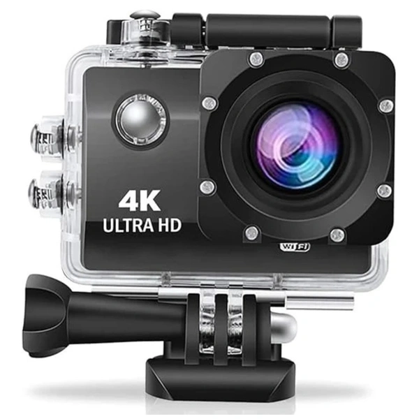 "Action Camera Combo - 64GB Memory Card & Selfie Stick | Waterproof & HD Recording"