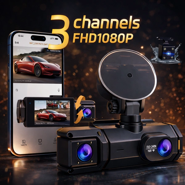 S-2 ULTRA 3-Lens Dash Cam | Full HD 1080P | Front, Rear & Cabin Recording | Night Vision | WiFi App Control | Built-in Mic | 6 Months Warranty