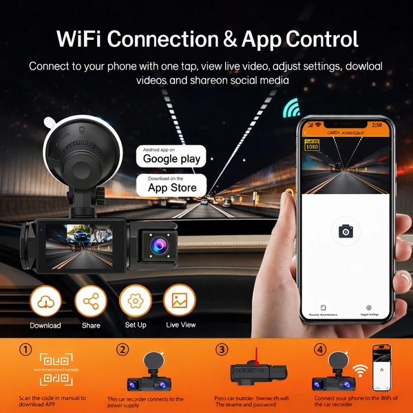 S-2 ULTRA 3-Lens Dash Cam | Full HD 1080P | Front, Rear & Cabin Recording | Night Vision | WiFi App Control | Built-in Mic | 6 Months Warranty