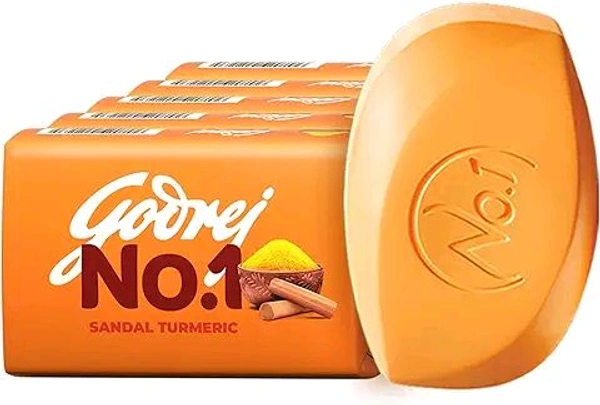Godrej No.1 Bathing Soap Sandal & Turmeric Grade 1 Soap & Long-lasting Fragrance, Combo Pack of 5 (100g each)
