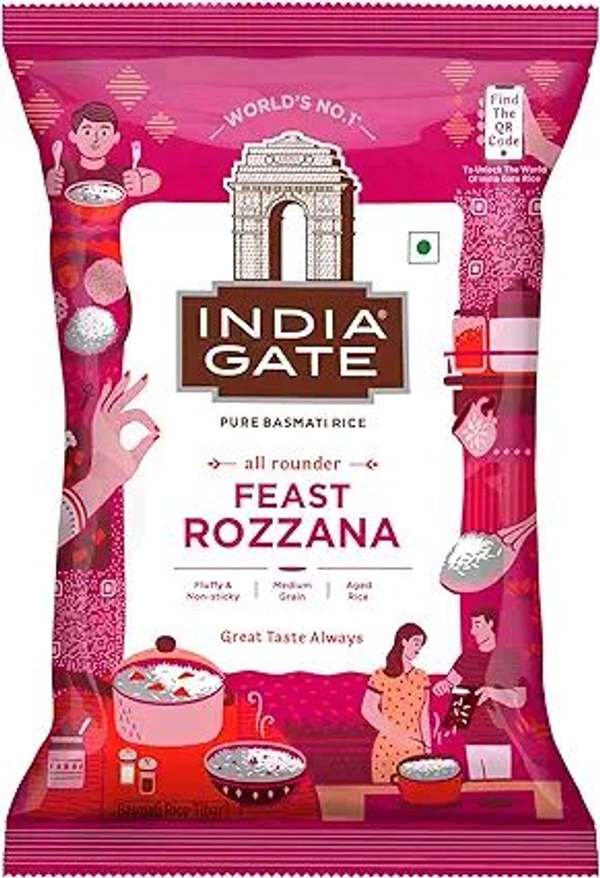 India Gate Basmati Rice Pouch, Rozzana, 1kg