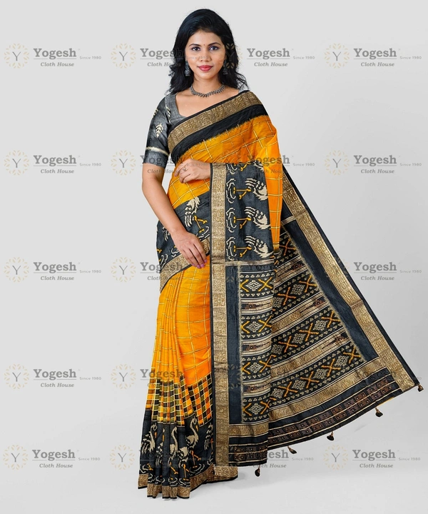 Patola Pure Silk Saree  - Yellow, Free Size