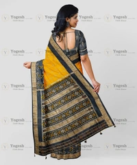 Patola Pure Silk Saree  - Yellow, Free Size