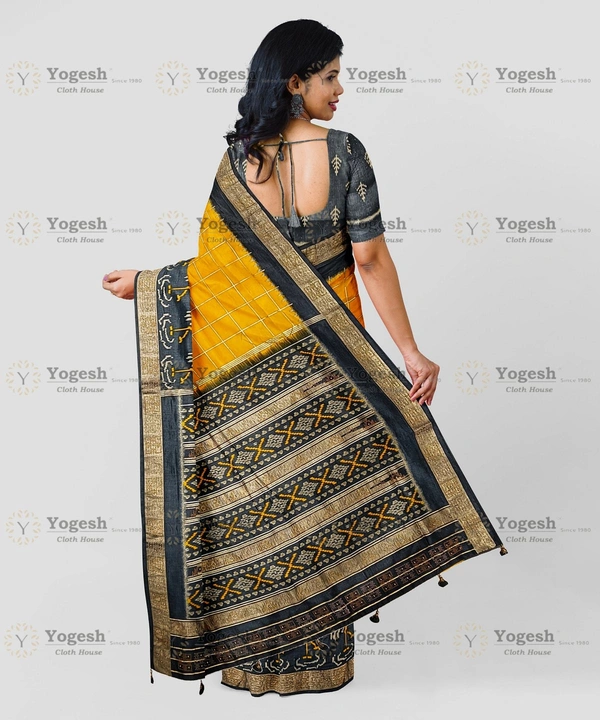 Patola Pure Silk Saree  - Yellow, Free Size
