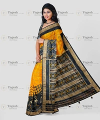 Patola Pure Silk Saree  - Yellow, Free Size