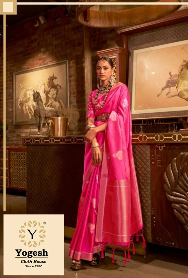 Raj Tex Kushita Silk Saree - Wild Watermelon, Free Size