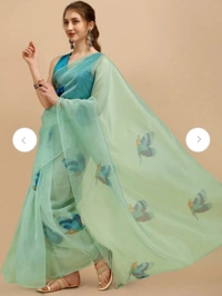 Sangria Sea Green & Blue Organza Saree - Blue, Free