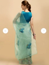 Sangria Sea Green & Blue Organza Saree - Blue, Free