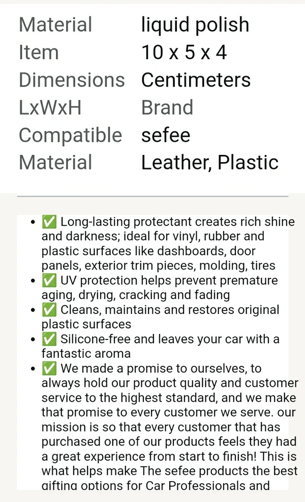 Sefee Car dashboard polish standar quality 500/Ml.. - Silver, 3/2/7