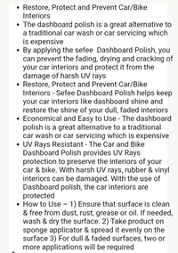 Sefee  dashboard polish High quality 1lt - Silver, 3/5/8