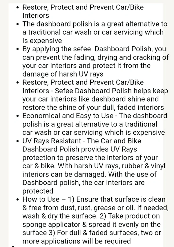 Sefee  dashboard polish High quality 1lt - Silver, 3/5/8