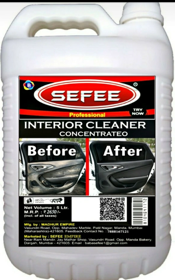 Sefee Car Interior Cleaner 5 Kg | Concentrated | All In One | For Upholstery, Vinyl, Rexine, Leather, Ceiling, Door Panels, Dashboard & Foot Matts |  CAN - Salomie, 4/8/12
