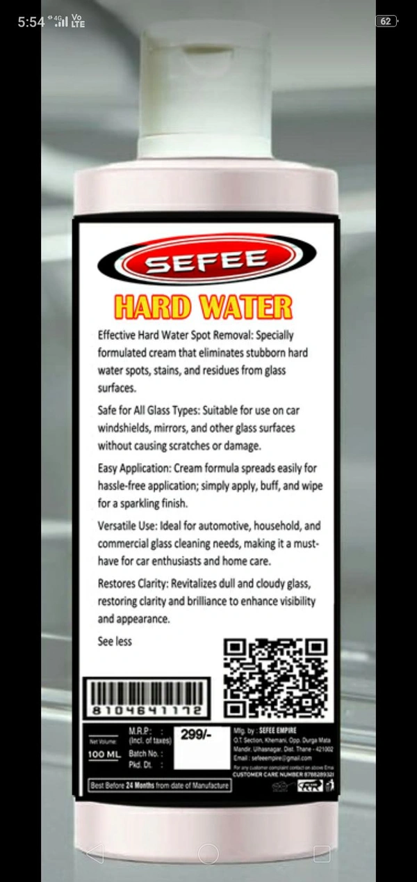 Sefee hard water marks remover for car/100/Ml. /p.6/ - Silver, 2/3/6