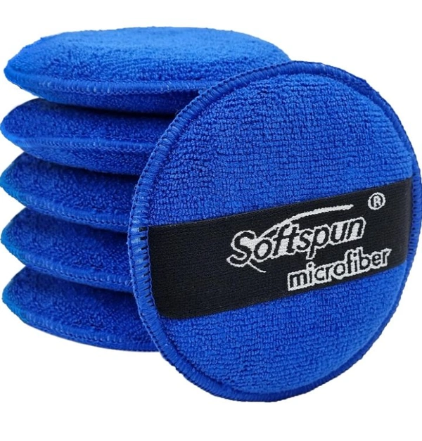 Sefee SOFTSPUN Microfiber Reusable Round Polishing Pad, 1 Pieces Set 340 GSM (Blue) Multipurpose. Ultra-Soft Application Pads with Finger Band Perfect Cleaning for Car, Bike, Window and - Royal Blue