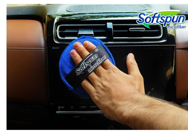 Sefee SOFTSPUN Microfiber Reusable Round Polishing Pad, 1 Pieces Set 340 GSM (Blue) Multipurpose. Ultra-Soft Application Pads with Finger Band Perfect Cleaning for Car, Bike, Window and - Royal Blue