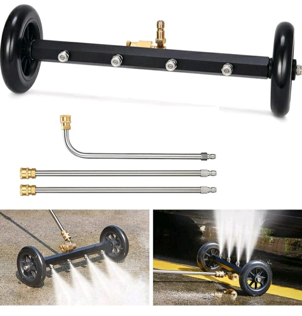 Sefeee Purezo Dual-Function 2 in 1 Underbody Cleaner/UnderCarriage Cleaner, Surface Cleaner for Pressure Washer, 16 Inch, Underbody Car Wash Water Broom with 3 Pieces Extension Wand. - Dorado