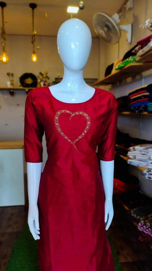 Slub Silk Slitted Kurti - Red, M