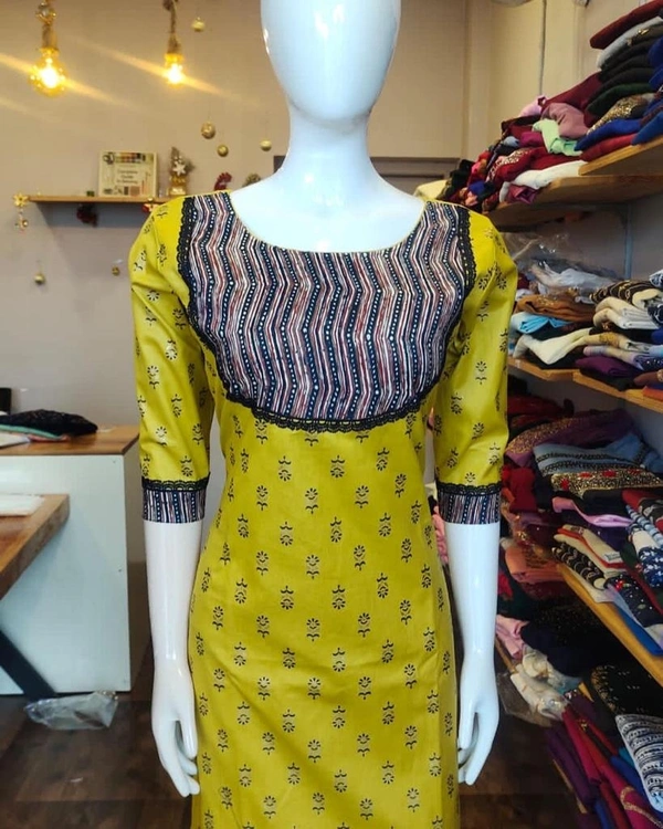 Printed Cotton Kurti  - Burning Sand, L