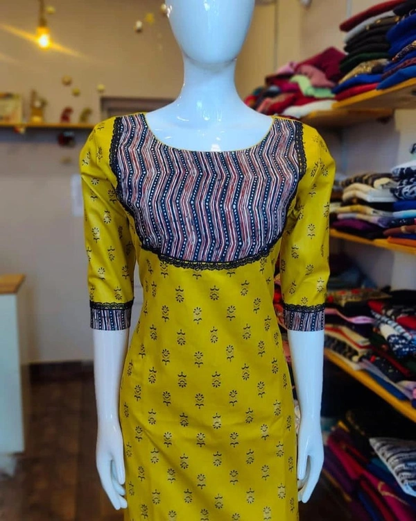 Printed Cotton Kurti  - Burning Sand, M