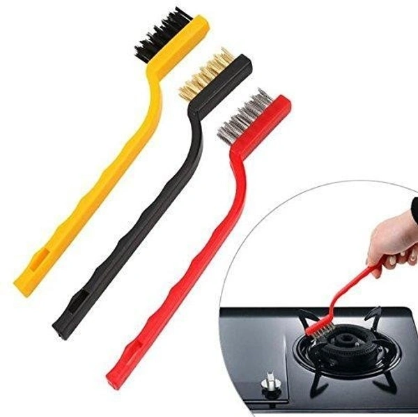 0184 -3 Pc Mini Wire Brush Set (Brass, Nylon, Stainless Steel Bristles)