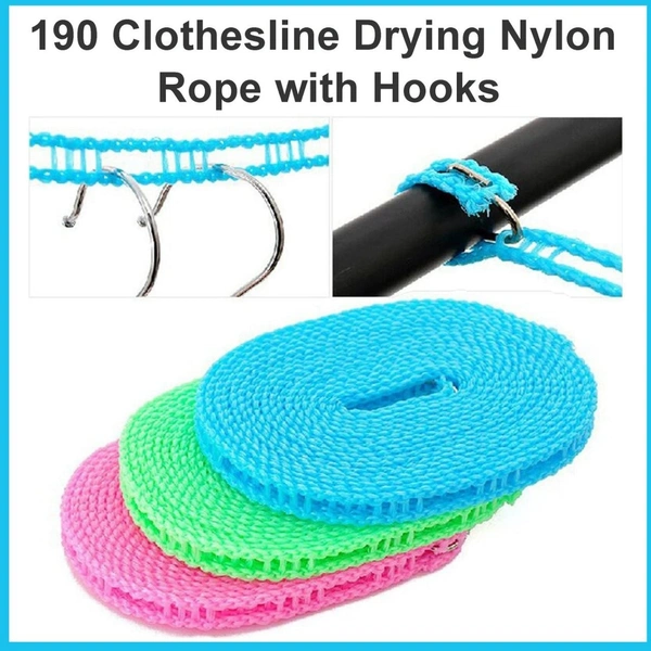 0190 CLOTHESLINE DRYING NYLON ROPE WITH HOOKS