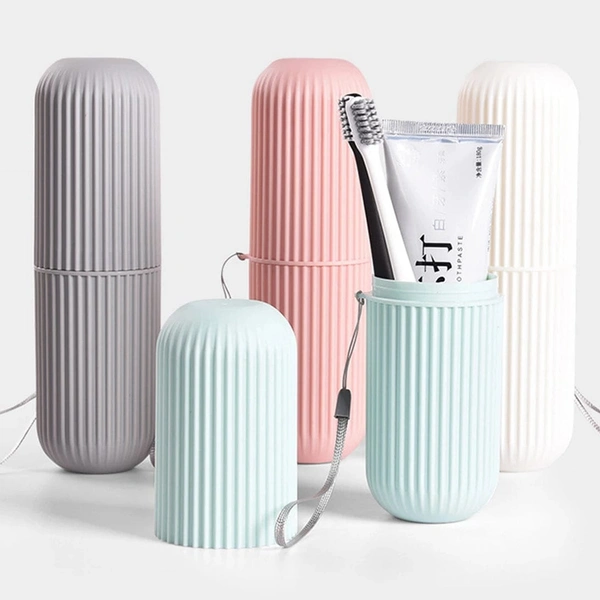 1355A CAPSULE SHAPE TRAVEL TOOTHBRUSH TOOTHPASTE CASE HOLDER (MULTICOLOR)