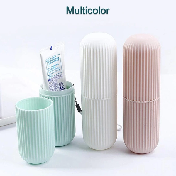1355A CAPSULE SHAPE TRAVEL TOOTHBRUSH TOOTHPASTE CASE HOLDER (MULTICOLOR)