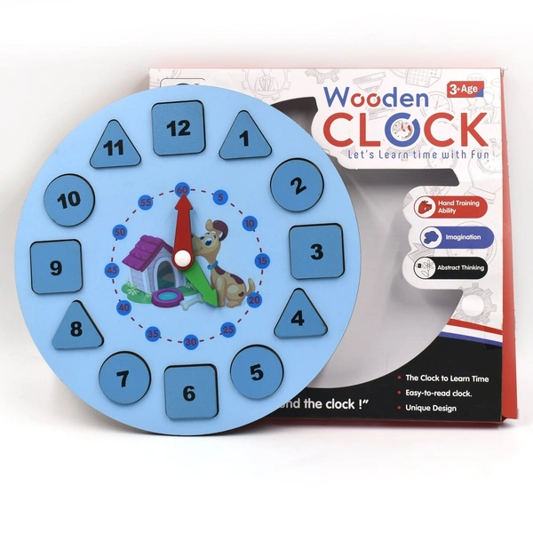 1949 AT49 WOODEN CLOCK TOY AND GAME FOR KIDS AND BABIES