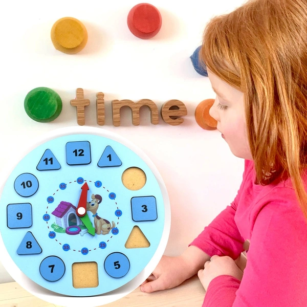 1949 AT49 WOODEN CLOCK TOY AND GAME FOR KIDS AND BABIES