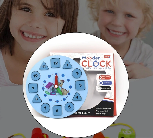 1949 AT49 WOODEN CLOCK TOY AND GAME FOR KIDS AND BABIES
