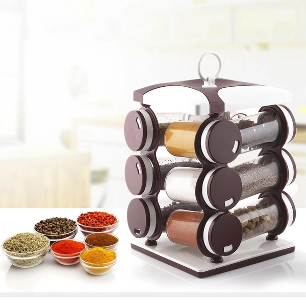 2036 SPICE JAR SET - FOOD GRADE PLASTIC 12PCS SPICE JAR (BROWN BOX)