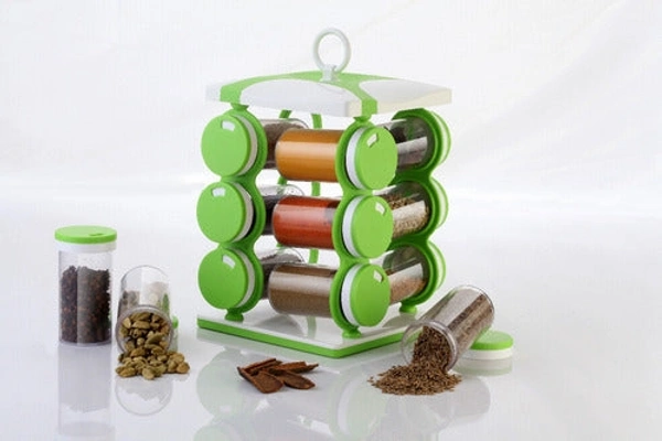 2036 SPICE JAR SET - FOOD GRADE PLASTIC 12PCS SPICE JAR (BROWN BOX)