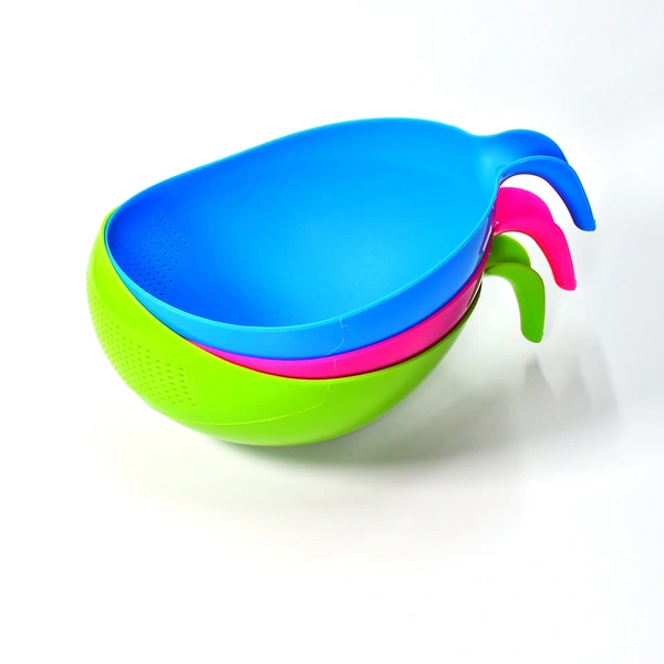 2068 PLASTIC RICE BOWL/FOOD STRAINER THICK DRAIN BASKET WITH HANDLE FOR RICE, VEGETABLE & FRUIT (SET OF 3PCS)