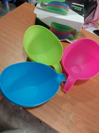 2068 PLASTIC RICE BOWL/FOOD STRAINER THICK DRAIN BASKET WITH HANDLE FOR RICE, VEGETABLE & FRUIT (SET OF 3PCS)