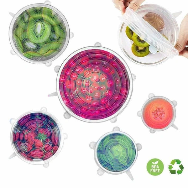 2154 SILICONE STRETCH LIDS REUSEABLE MICROWAVE SAFE FLEXIBLE COVERS (SET OF 6) (LOOSE PACK)