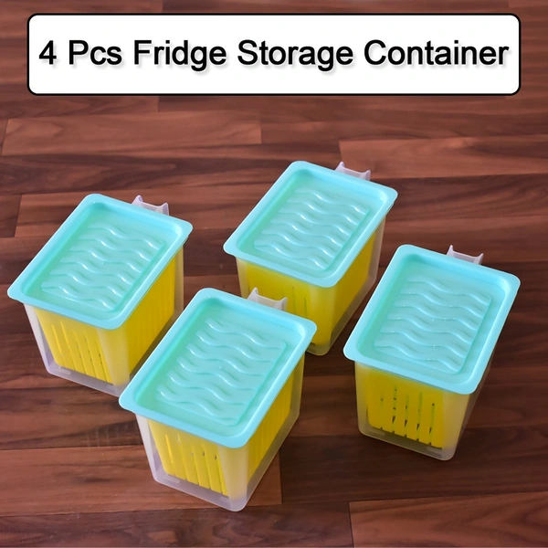 2836 FRIDGE STORAGE CONTAINERS WITH HANDLE PLASTIC STORAGE CONTAINER FOR KITCHEN(4 PCS SET)