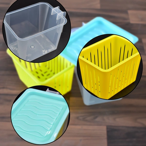 2836 FRIDGE STORAGE CONTAINERS WITH HANDLE PLASTIC STORAGE CONTAINER FOR KITCHEN(4 PCS SET)
