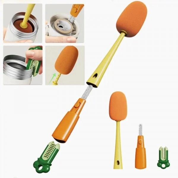 3-In-1 Multifunctional Long Handle Cup Brush Sponge Radish Cleaning Brush Kitchen Cup Milk Bottle Groove Cleaning Tool