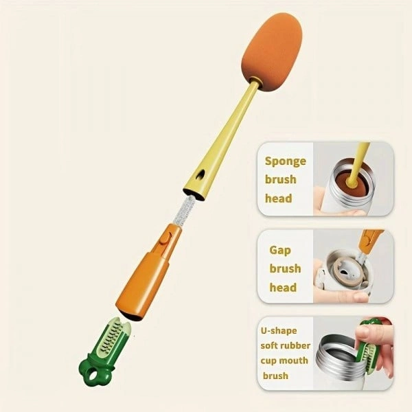3-In-1 Multifunctional Long Handle Cup Brush Sponge Radish Cleaning Brush Kitchen Cup Milk Bottle Groove Cleaning Tool