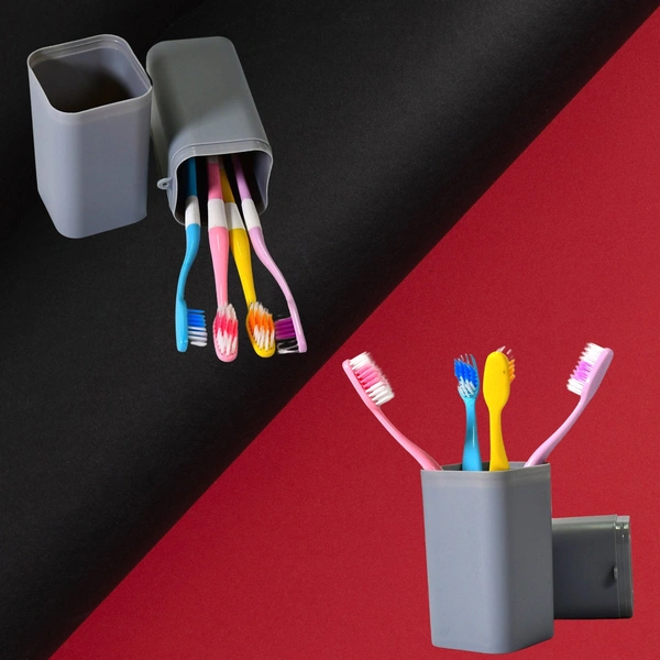 4994 GREY SQUARE SHAPE CAPSULE TRAVEL TOOTHBRUSH TOOTHPASTE CASE HOLDER