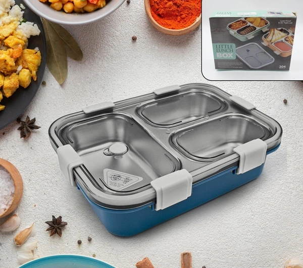 5500 3 COMPARTMENT TRANSPARENT STAINLESS STEEL LUNCH BOX
