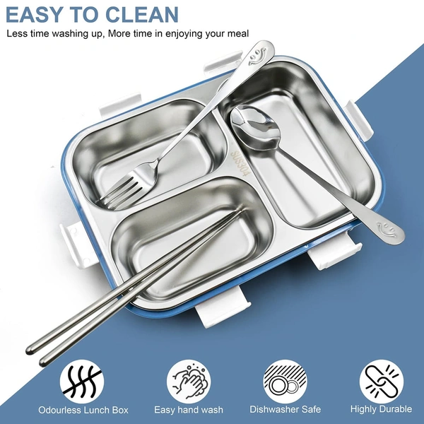 5500 3 COMPARTMENT TRANSPARENT STAINLESS STEEL LUNCH BOX