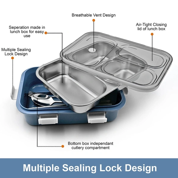 5500 3 COMPARTMENT TRANSPARENT STAINLESS STEEL LUNCH BOX