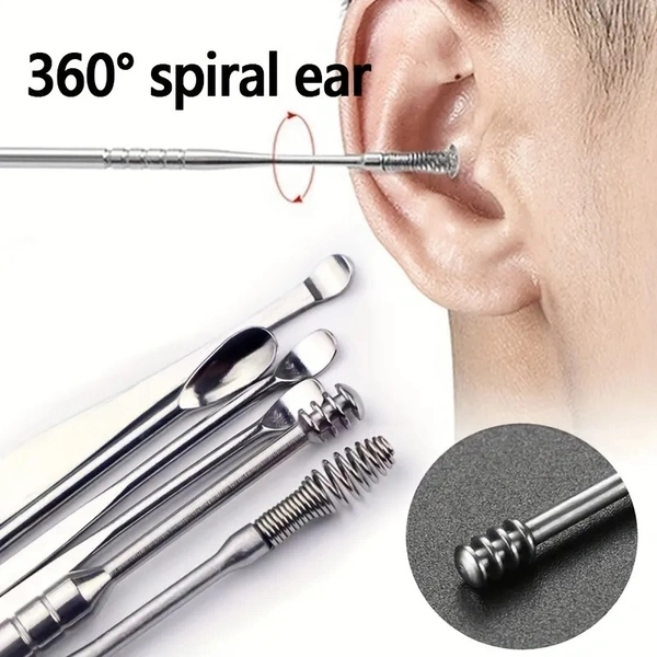 6317 6-IN-1 EAR WAX CLEANER- RESUABLE EAR CLEANING TOOLS LEATHER POUCH