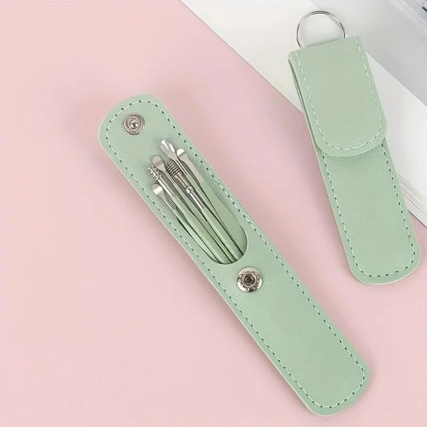 6317 6-IN-1 EAR WAX CLEANER- RESUABLE EAR CLEANING TOOLS LEATHER POUCH