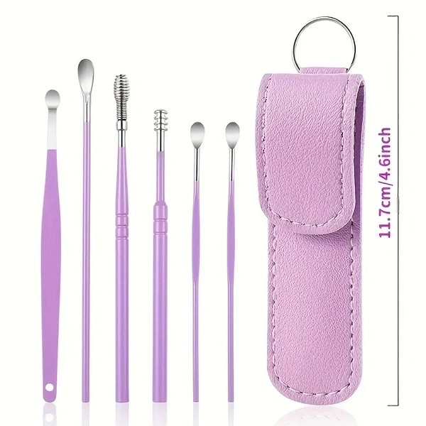 6317 6-IN-1 EAR WAX CLEANER- RESUABLE EAR CLEANING TOOLS LEATHER POUCH