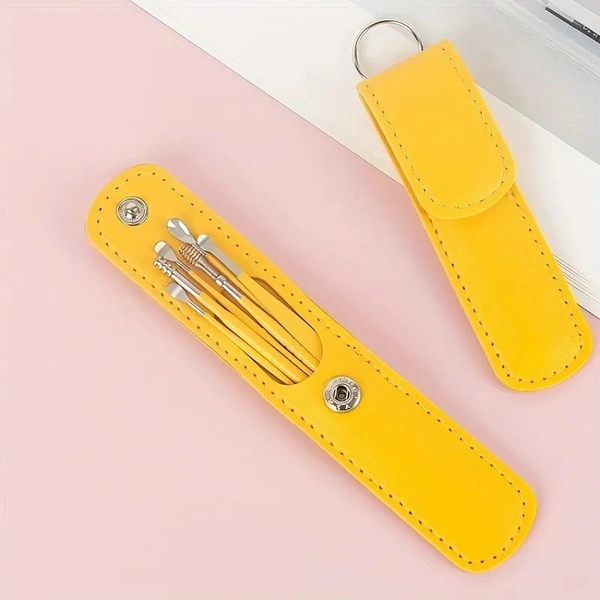 6317 6-IN-1 EAR WAX CLEANER- RESUABLE EAR CLEANING TOOLS LEATHER POUCH