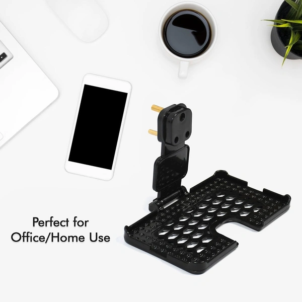 6496B MULTI-PURPOSE WALL HOLDER STAND FOR CHARGING MOBILE JUST FIT IN SOCKET AND HANG ( BLACK )