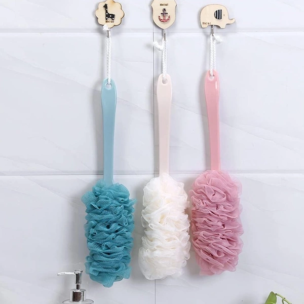 6702 Loofah Back Scrubber for Shower, Long Handle Bath Sponge Shower Brush, Soft Nylon Mesh Back Cleaner Washer, Body Bath Brush